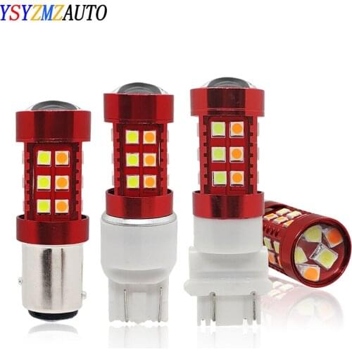 2Pcs T25 3157 1157 BAY15D Dual Color Led T20 7443 W21/5W Car DRL Turn Signal Lamp Led Bulb P27/7W P21/5W Auto Lights Bulb 12V
