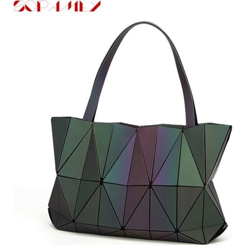 2021 New Bao Bag Women Handbag Noctilucent Diamond Geometry Totes Laser Plain Folding Ladies Shoulder Bags Luminous Bag Hologram
