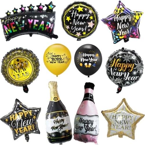 2022 New Year Decor Balloon Wine Bottle Star Round Foil Helium Globos Celebrate New Years Eve Party Decor Merry Christmas Balls
