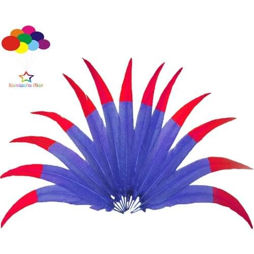 50pcs 100% natural silver pheasant feather dyed sapphire and red tail 16-32inch/40-80cm for Diy costume mask headdress