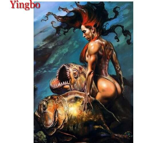 5D DIY Full Square Diamond Painting Woman And Piranha Handicraft Diamond Embroidery Mosaic Home Decor Handmade