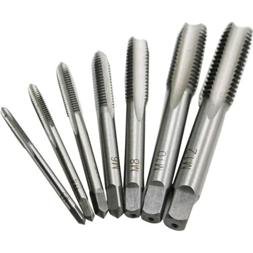 7PCS/Set HSS M3 M4 M5 M6 M8 M10 M12 Machine Straight Fluted Screw Thread Metric Plug Hand Tap Drill Set Hand Tools
