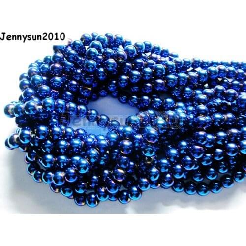 8mm Metallic Blue Natural Hematite Gems stone Round Ball Beads Metallic Color 16'' for Jewelry Making Crafts 10 Strands/Pack