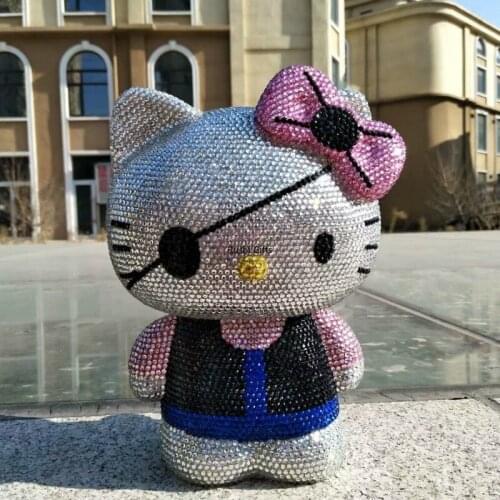 Home Decoration Accessories Cute Design Lucky Cat Rhinestone Miniature Figurines Modern Feng Shui Money Box Coin Box