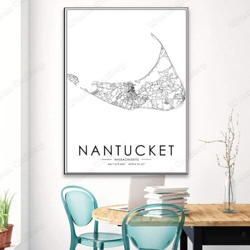 Black and White City Map The Nantucket City Map Poster HD Print Wall Art Canvas Nordic Landspace Painting for Home Decor