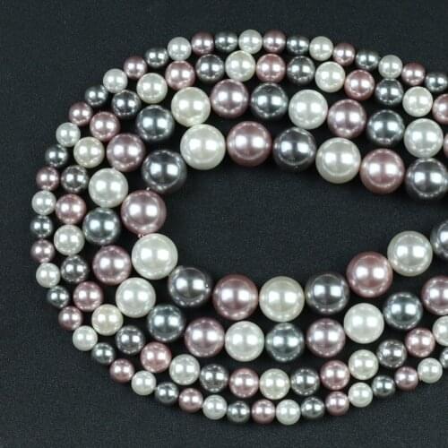 Black White Pink Shell Pearl Beads Round Loose Spacer Beads For DIY Jewelry Making Bracelet Accessories 15''6/8/10/12mm