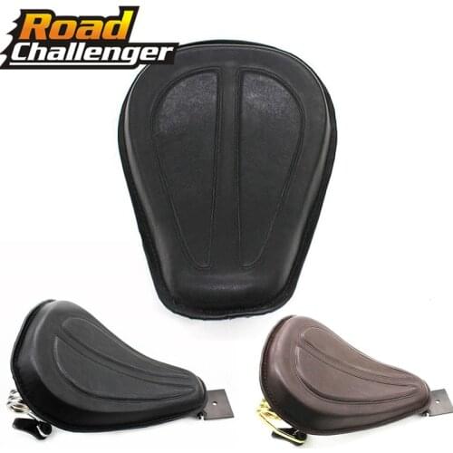 Black/Brown Motorcycle Large Solo Seat + Brackets Spring for Harley Dyna Fatboy Sportster Softail XL1200 XL883