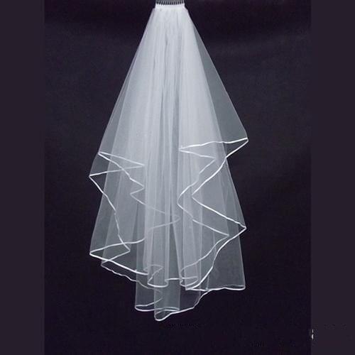 Two Layers Wedding Veils Wedding Simple Tulle White IvoryRibbon Edge Comb Cheap Wedding Accessories Short Bridal Veil