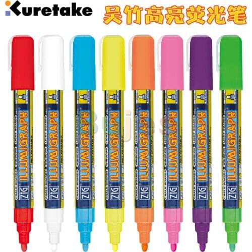 Kuretake ZIG fluorescent marker pen 2mm.Available in 8 colors .Writing fluency.environmental protection safety art supplies