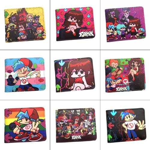 Game Friday Night Funkin PU Wallet Bifold Photo Card Holder Layers Student Coin Pocket Leather Cartoon Unisex Short Purses