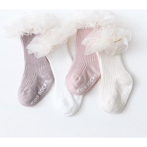 Lace Ruffle Baby Knee High Socks Solid Color Soft Anti-slip Princess Baby Girls Socks Spring Autumn Baby Long Tube Sock Sokken