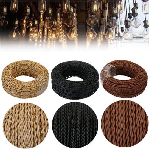 For RU Users 10/20Meters 2 Core Electrical Rope Wire Antique Braided Twisted Fabric Lighting Cable Woven Silk Flexible Wire Cord