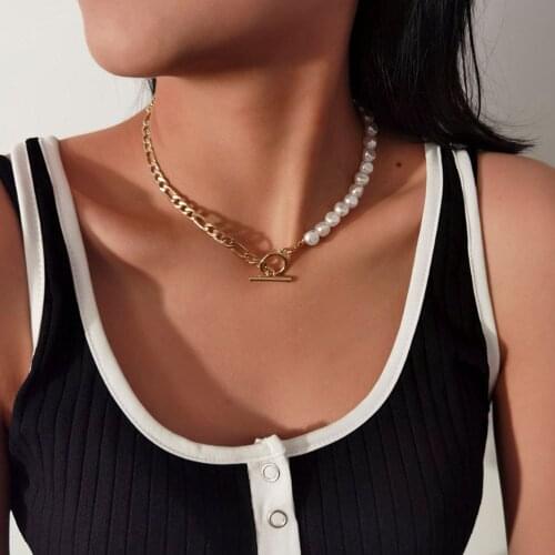 Trendy Pearl Chain Necklaces For Women Girls Classic Punk Style Link Chain Beads Pearl Choker Necklace Fashion Jewelry Gifts