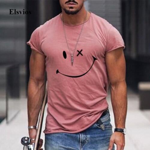 2021 Casual Smile Face Mens Sweat T-Shirts Summer Short Sleeve Pullover Tops Spring Male O Neck Loose Tee Boys Shirt Streetwear