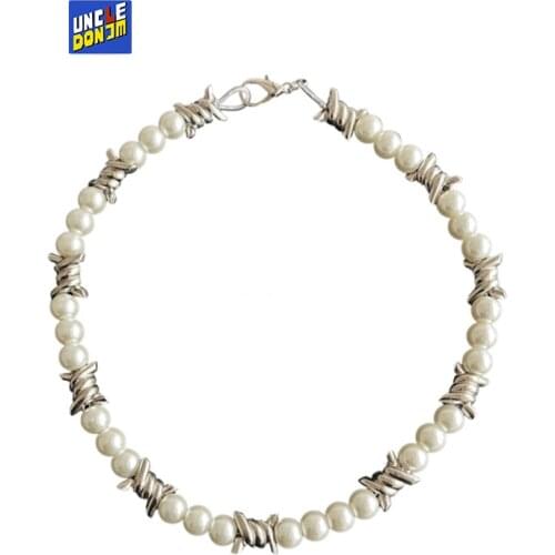 UNCLEDONJM Pearl stitching necklace fashion hip hop necklace for men and women K-1423