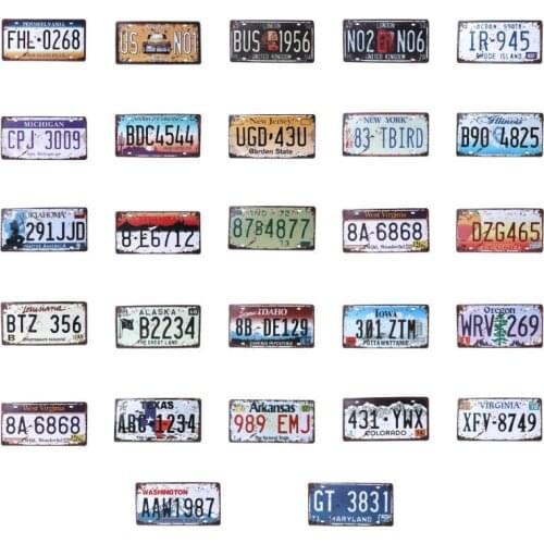 QILEJVS USA Vintage Metal Tin Signs Car Number License Plate Plaque Poster Bar Club Wall Garage Home Decoration 16*30cm