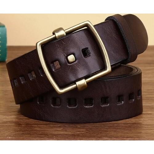 Smooth Pin Buckle Belt Male Individual High Quality Genuine Leather Belts Pure Copper Cowhide Youth Yetro Vintage Jeans Belt