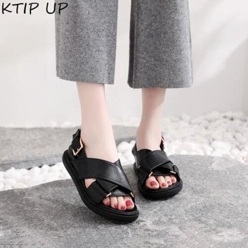 Women Sandals Hasp Genuine Leather Ladies Sandals Summer Shoes Women Flat Sandals Open Toe Beach Shoes Woman Platform Sandals