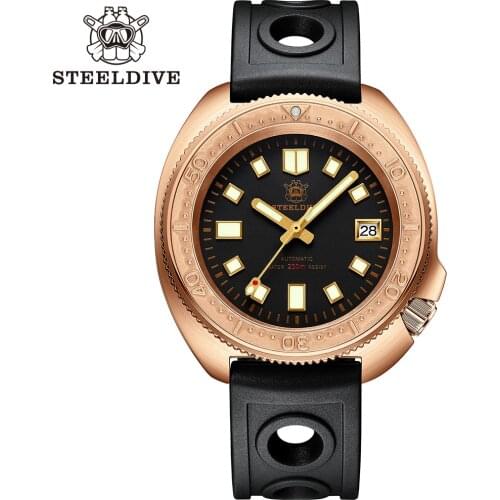 SD1970S Steeldive CUSN8 Solid Bronze Case Bronze Bezel C3 Green Luminous NH35 Automatic Turtle Dive Watch for Men