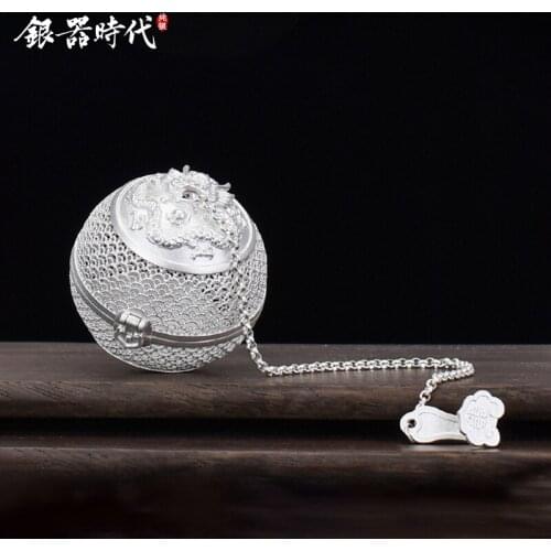Silver age silver dragon tea sterling silver 999 manual wire inlay separation portable tea tea tea tea artifact