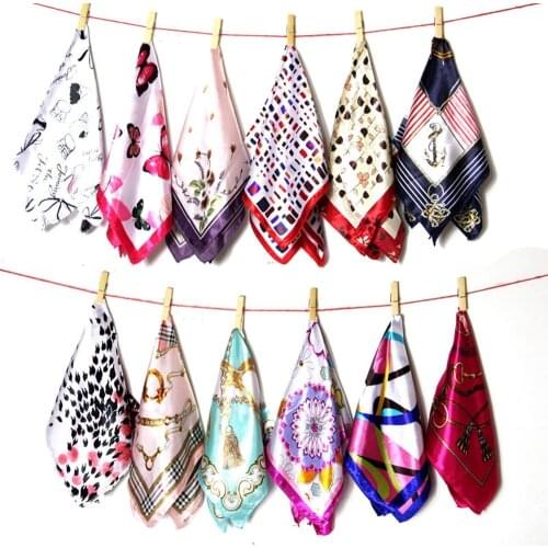 HanXi Silk Scarf Women Square Hair Scarf Satin Neck Hotel Waiter Flight Attendants Business Imitate Bandana Silk Bag Scarf 50cm