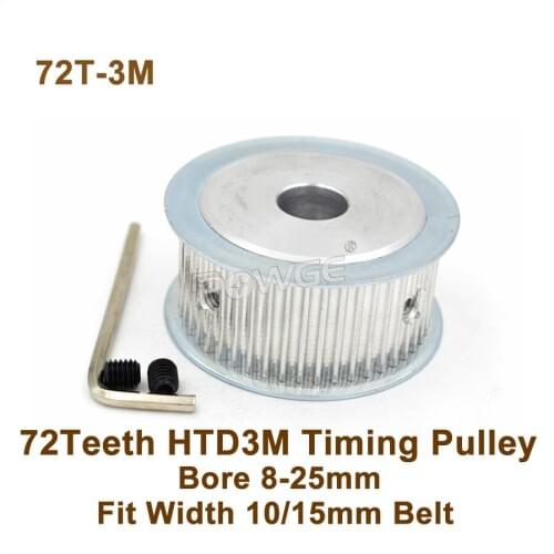 POWGE 72 Teeth 3M Synchronous Pulley Bore 8-25mm Fit Width 10/15mm 3M Belt 72T 72Teeth HTD 3M Timing Belt Pulley 72-3M AF
