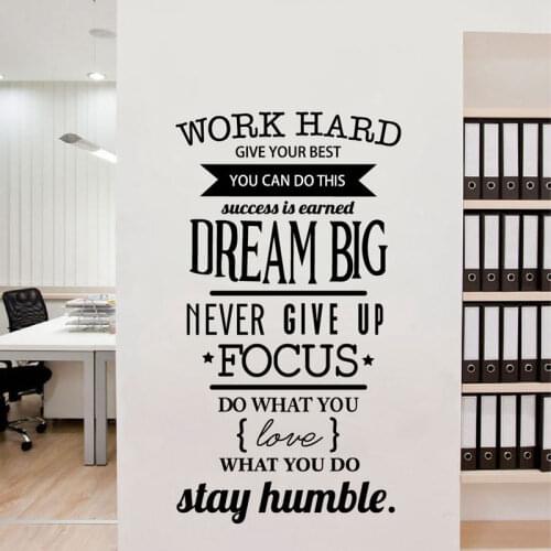 Office meeting room vinyl wall stickers personality inspirational slogan hard work stickers DIY decorative stickers BG05