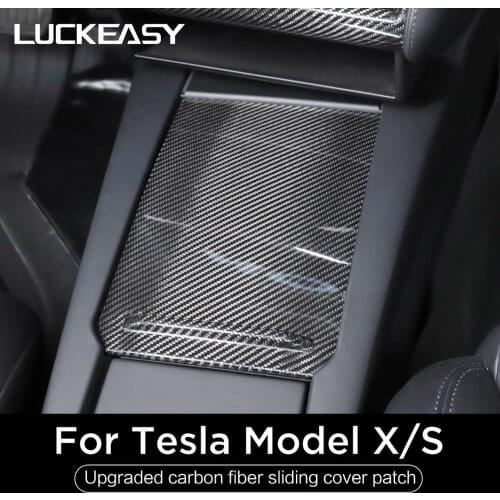 LUCKEASY Interior Accessories For Tesla Model X tesla model s Car Center console sliding cover panel real carbon fiber