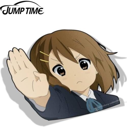 Jump Time 13cm x 11.2cm For K-ON! Yui Hirasawa BIG HEAD Anime Decal Vinyl Sticker Car Truck Window Waifu Stickers Car Covers