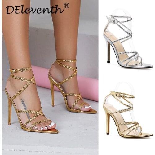 Women Sandals PU Leather Shoes Pointed Toe 11.5CM Thin Heels High heels Buckle Strap zapatos de mujer women shoes size 35-42