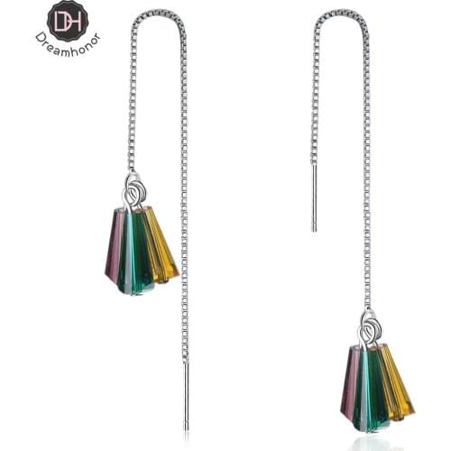 Dreamhonor Long Drop Earrings 925 Silver Ear Line 2021 Fashion Women Colorful Charm Earrings Summer Jewelry Girls Party Gift