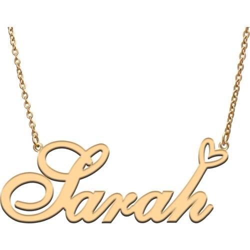 Love Heart Sarah Name Necklace for Women Stainless Steel Gold & Silver Nameplate Pendant Femme Mother Child Girls Gift