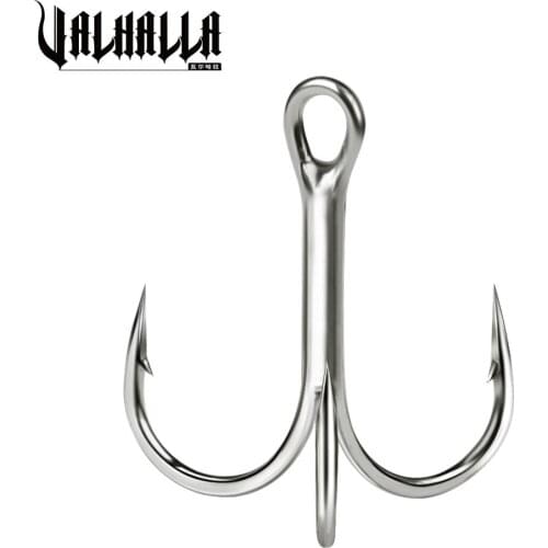 VALHALLA 100Pcs Fishing Hooks 18-1# 1/0-4/0# High Carbon Treble Overturned Barbed Hooks Solid Triple Barbed Round Bend Fishhook