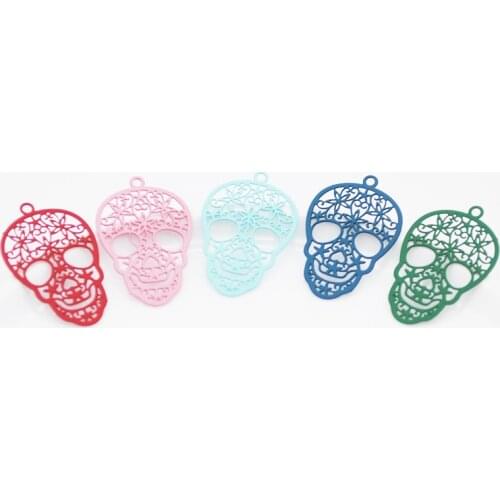 30pcs/Lot 23*15mm Skull Head Charms Pink Red Green Charm Jewelry Earring Bracelet Findings For Woman Bijoux