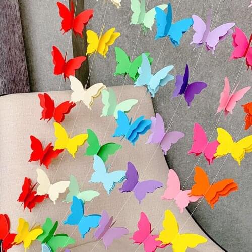 3D Paper Butterfly Garland For Wedding Birthday Party Festival Romantic DIY Banner Hanging Decoration String 3D Paper Butterfly