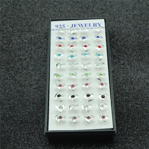 40pcs 925 sterling silver earrings Female Mosaic crystal mixed color silver earrings Love the crystal women silver earrings