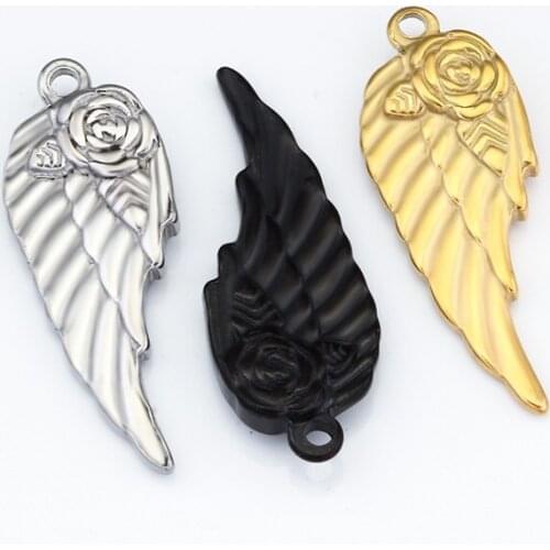 5Pcs/lot Black Feather Pendant Gold Double Wing Pendants Necklace Hip Hop Punk Bracelet For DIY Jewelry Making Accessories Craft