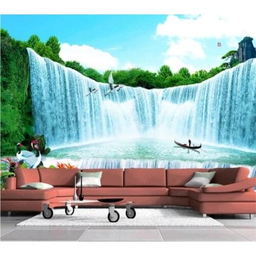 Beibehang Custom wallpaper 3d photo murals flowing water waterfall landscape painting TV background wall painting 3d wallpaper