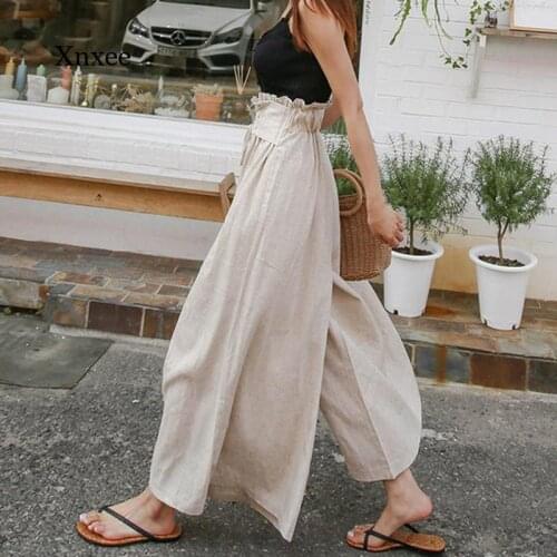 Lace Up Wide Leg Pants for Women Chic Casual Loose Female Pants High Waist Women Trousers 2020 Spring Summer Straight Trousers