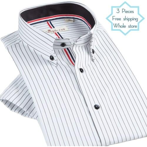 DEEPOCEAN business gentleman short-sleeved white shirt mens double mercerized cotton polka dot black shirt stripes slim