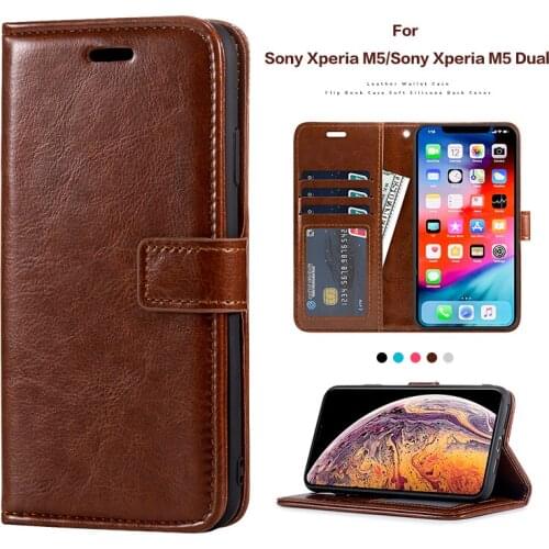 PU Leather Flip Case For Sony Xperia M5 Card Holder Silicone Photo Frame Case Wallet Cover For Sony Xperia M5 Dual Business Case