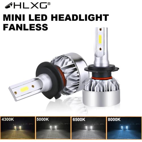 Hlxg H11 LED Fanless 12000LM H7 H4 LED 9012 HIR2 H13 9007 H8 H1 H3 9005 9006 Replace Car Headlight Bulb 6500K 4300K 8000K 5000K