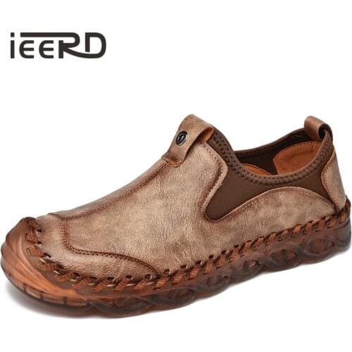 IEERD Handmade Microfiber Leather Casual Shoes Men Loafers Transparent Oxford Sole Cushioning Footwear Men Flats