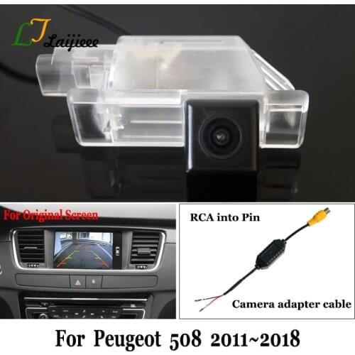 For Peugeot 508 2011~2018 HD Car Rear Backup Reverse Camera & RCA Camera Adapter Cable With Filter Compatible Original screen