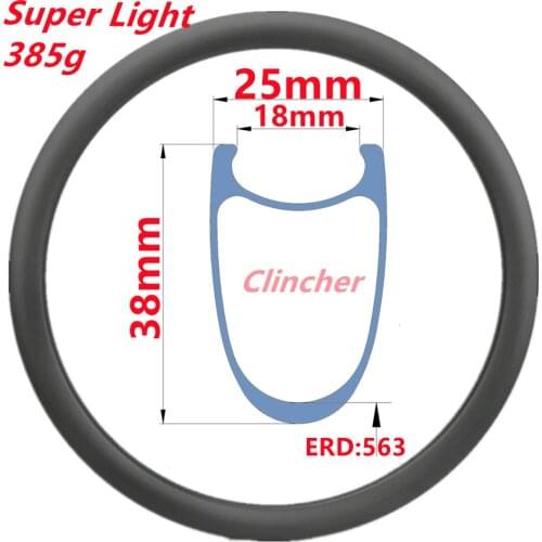 25mm Wide Carbon Rim 38mm Depth Road Bike Carbon Rims Super Light Clincher Road Bike Rims Factory Sell Road Bike Carbon Rims