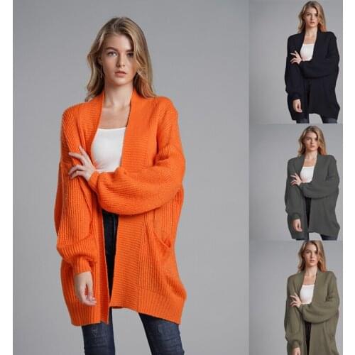 2021 winter solid color loose cardigan sweater ladies large size commuter fashion long-sleeved cardigan womens clothing