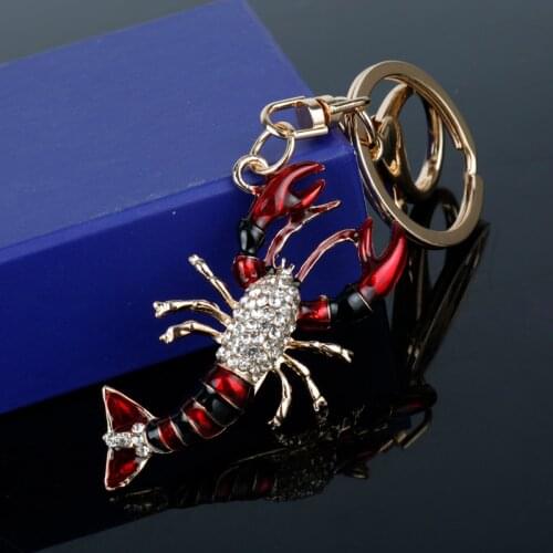 Creative Jewelry Lobster Keychain Crayfish Keyrings Women Bags Trinket Rhinestones Key Holder for Gifts