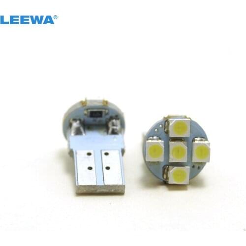 LEEWA 50pcs DC12V T10/194/168 Wedge 1W 1210 5SMD LED White Light Car License Plate Indoor Parking Lamp #CA4637