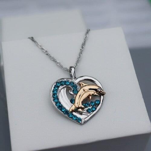 Fashion Love Dolphin Rhinestone Necklace For Women Clavicle Chain Heart Necklaces Female Charm Jewelry Mothers Gift Gold Bijoux