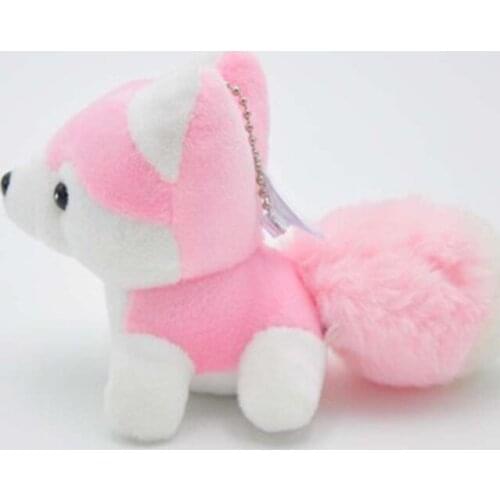 Fashion Husky Dog Plush Dolls Key Chains Ring Woman Bag Charms Keychain Faux Rex Rabbit Fur Pompom Toy Car Keyring Party Trinket